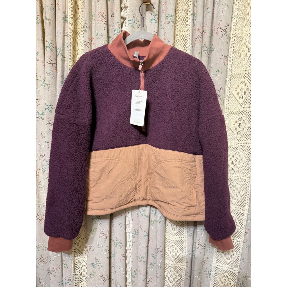Fabletics Mallory Fleece Pullover Jacket Purple Mauve Tan XL NWT